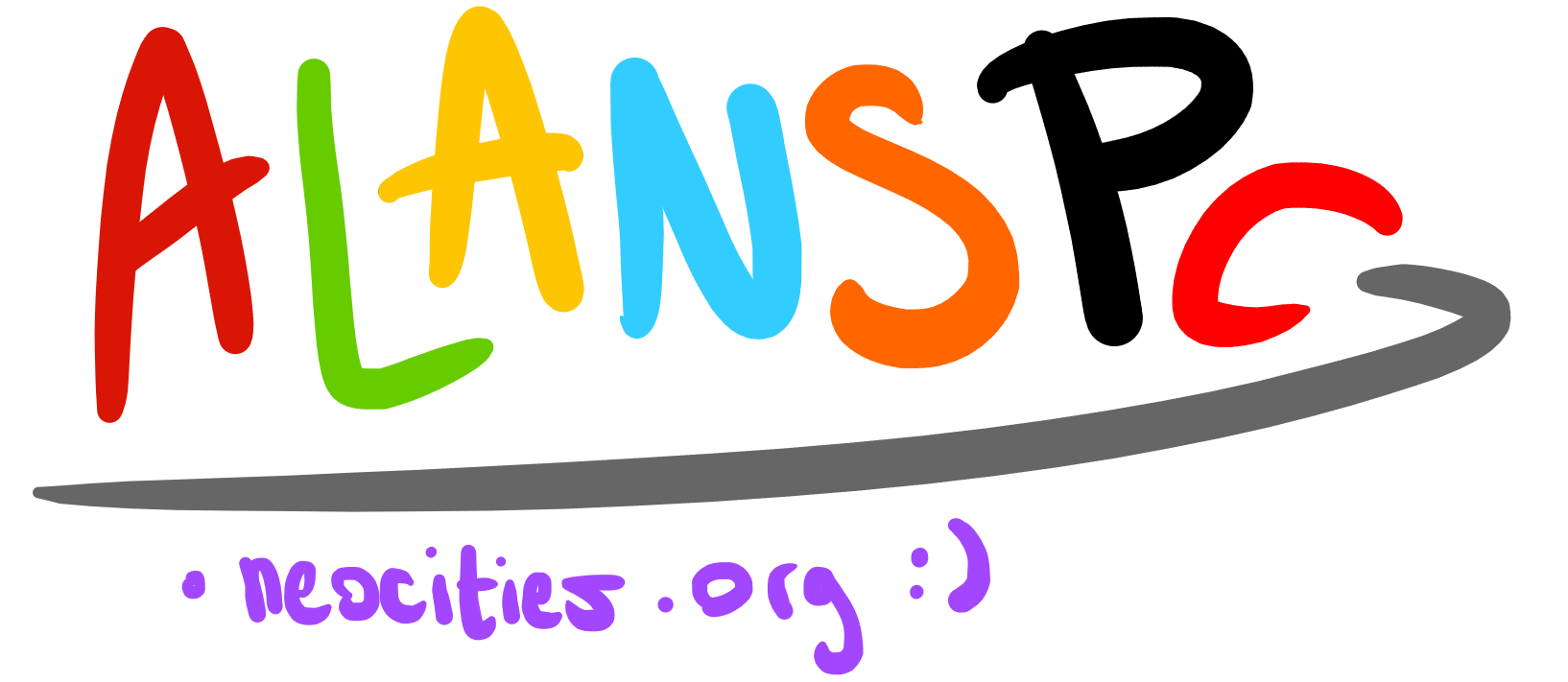 text saying ALANSPC with each letter as the color of the main characters